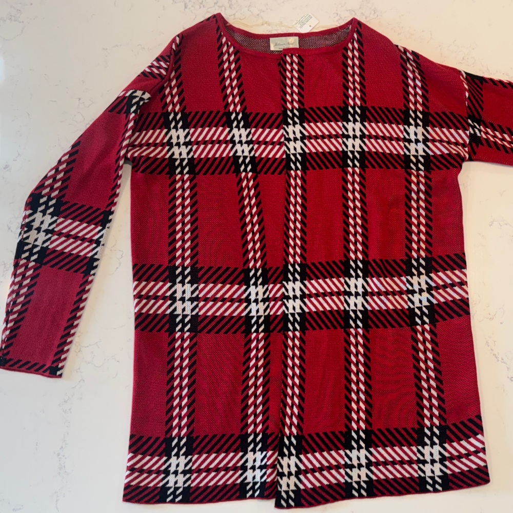 Red Plaid Long Sleeve Sweater